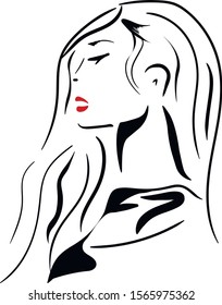 Girl, woman half-face , hand drawn vector isolated illustration on white background . Concept for beauty salon, cards, logo, icon 