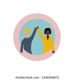 Girl Woman icon circle portrait character feminist illustration. Female inspiration graphic design typography element. Hand drawn sticker. Simple vector symbol. Black people life matters sisterhood