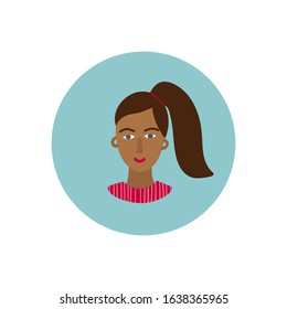 Girl Woman icon circle portrait character illustration. Female inspiration graphic design typography element. Hand drawn sticker. Simple vector symbol. Color people life business work