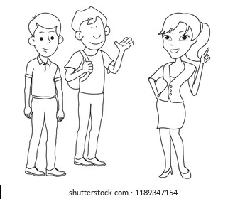 Girl woman lady business giving some instructions command lesson to people friends listening her pointing