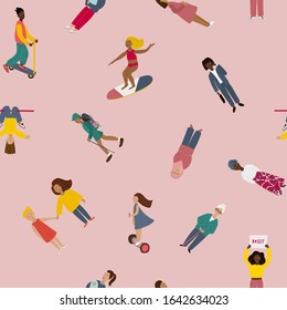Girl Woman portrait character feminist illustration seamless pattern. Female inspiration graphic design typography element. Hand drawn flat. Simple vector symbol. Color people inclusive diversity.
