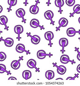 Girl woman power venus fist feminist seamless pattern Inspiration graphic design typography textile element Hand drawn wraping print Simple vector background. Protest patriarchy sexism misogyny female