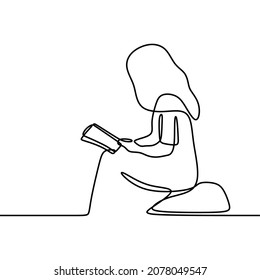 girl woman reading a book oneline continuous single line art