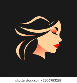 Girl or woman silhouette. Beautiful female profile. Hairstyle and make up. Beauty industry. Logo for beauty salons. Vector
