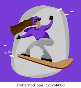 Girl woman snowboarding. Can be used for printing, in illustration, and for your design.