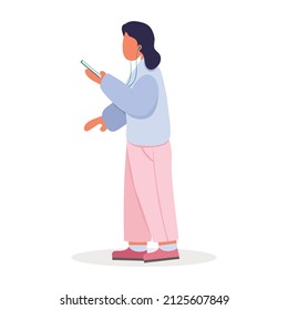 Girl or woman standing with smartphone 