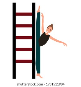 Girl woman training fitness sport yoga pilates exercise. Vector painting