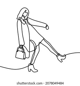girl woman use bag oneline continuous single line art