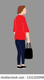 Girl or women dressed red coat in casual style walking and performing outdoor activities on city street. Cartoon colorful flat vector illustration isolated on grey background.