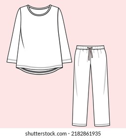 Ilustración de sketch plano de jersey trenzado de ropa de noche para chicas