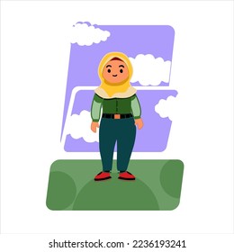 a girl or women use hijab in flat design.