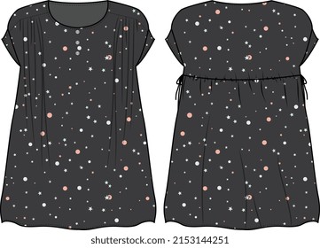 GIRL AND WOMEN WEAR OVERSIZE DRESS FRONT AND BACK VECTOR SKETCH