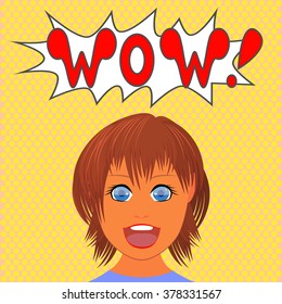 girl in wonder and admiration speaks to cry wow!
