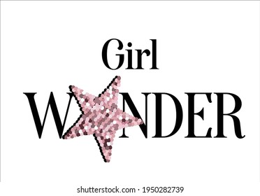 girl wonder  decorative pink sequin design smile sparkle shine optimist motivational inspirational positive quote stationery post card   rope embroidery