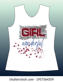Girl wonderful, slogan lovely graphic design and cute flowers graphic design print for tee and t shirt and fabric