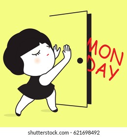 Girl Won't Let Monday Comes Into The Room Concept Card Character illustration