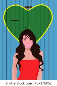 the girl with wood background vector, Valentines day