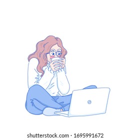 Girl work from home character design of vector. Social distancing.