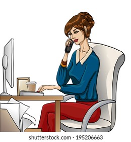 The girl work in office 