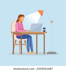  Girl work on computer Pro vector Illustration 