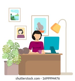 girl work, study at home