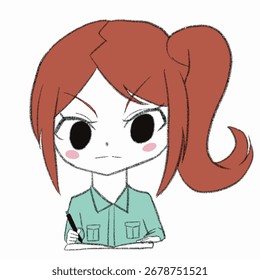 a girl worker is studying