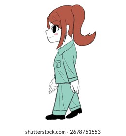 a girl worker is walking