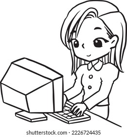 girl working cartoon doodle kawaii anime coloring page cute illustration drawing clipart character chibi manga comics