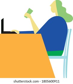 Girl working with coffee. Vector.