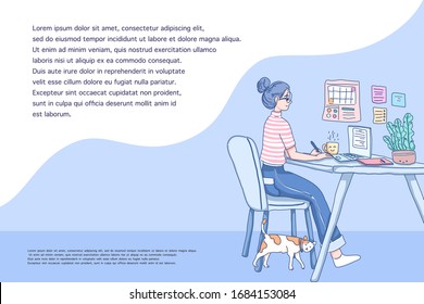 Girl working at home concept design of vector.