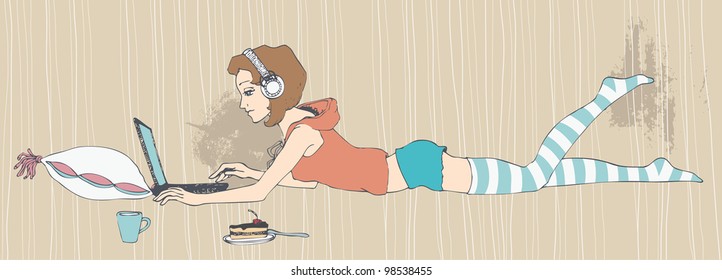 Girl working with laptop