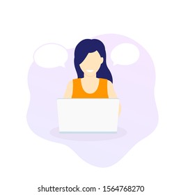 girl working with laptop, vector