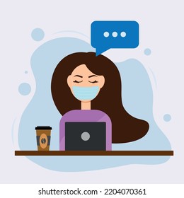 Girl is working in mask