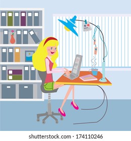 Girl working at the office with notebook