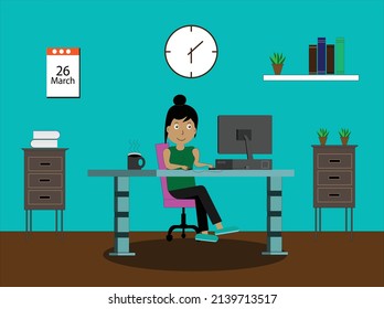 Mädchen, die an Computermädchen arbeitet    Computer