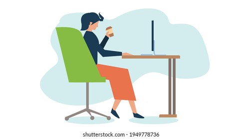  A girl working on computer with coffee cup 