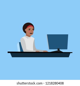 girl working on computer vector for web