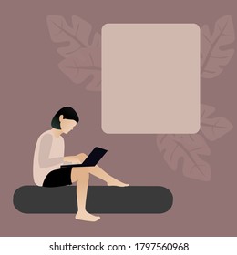 Girl working on her laptop vector illustration