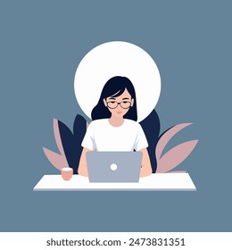 Girl working on laptop and  Businessman standing