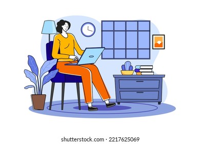 Girl working on laptop Illustration concept on white background