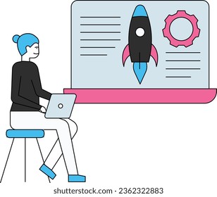 The girl is working on a rocket startup.