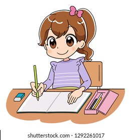 A girl is working on studying.