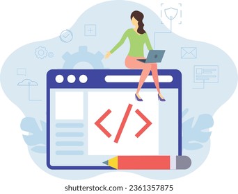 The girl is working on webpage coding.
