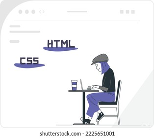 Girl working on website development, programming. Illustration can be used for much more purposes related to website