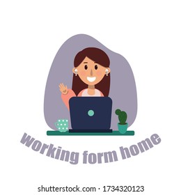 Girl Working Online Work From Home Icon 