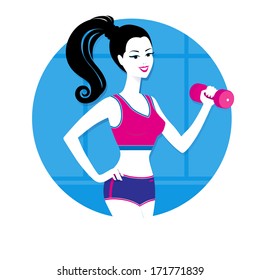 Girl working out with a dumbbell.