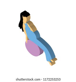 Girl working out with fitness ball isometric left top view 3D icon