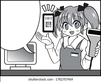 Girl working part-time at a convenience store in Japan