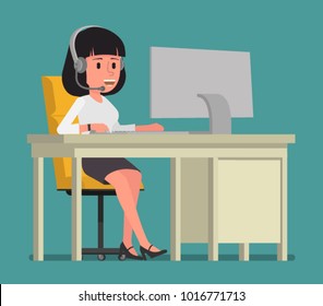 A girl working in the service supports responding to calls. Vector illustration. Suitable for animation (individual segments)