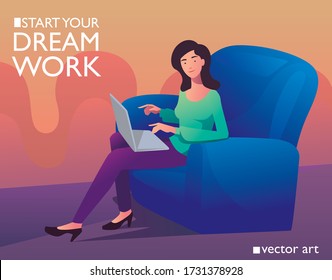Girl Working Vector art - Flat Character  In Vector